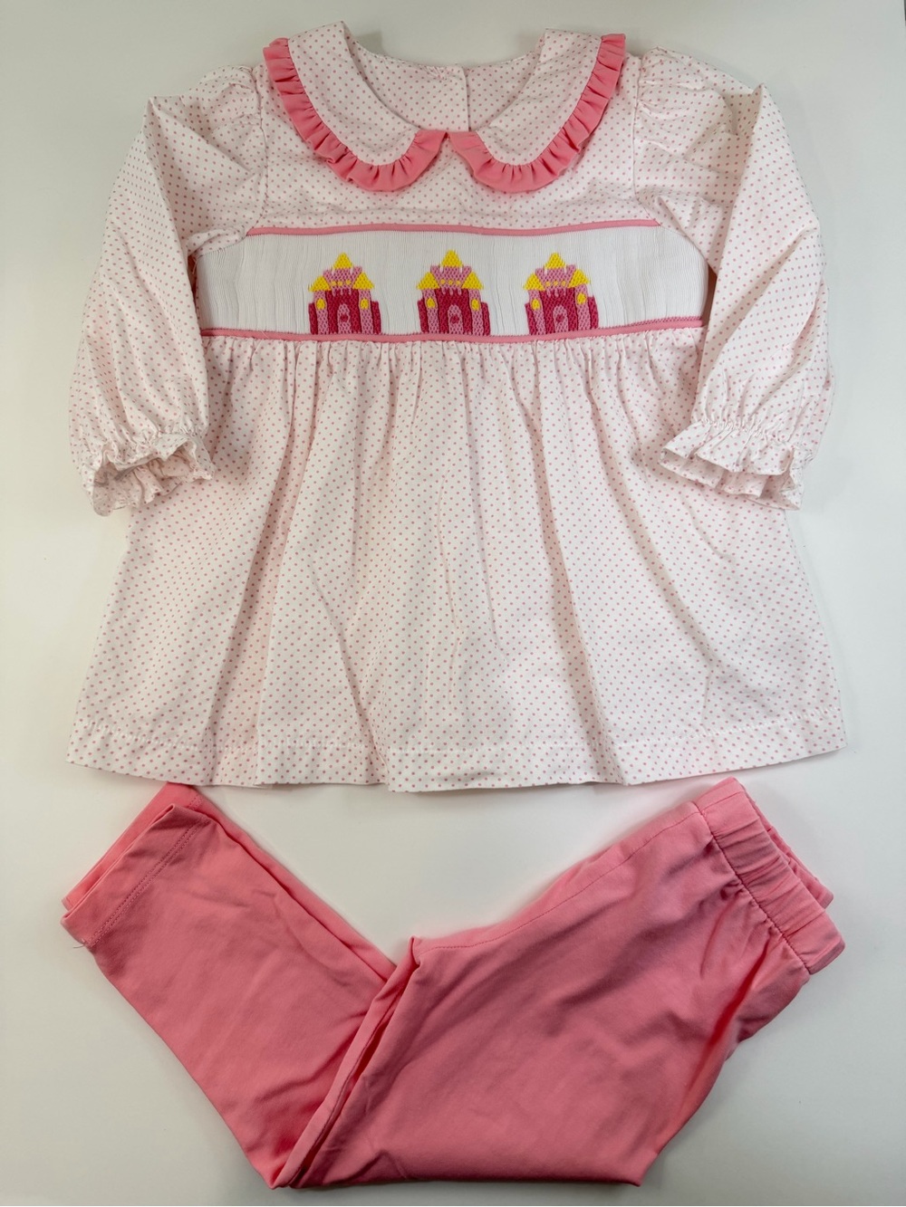 Stitchy Fish Smocked Castles Legging Set 2T